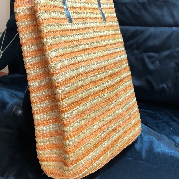 guc - Straw bag in orange & cream chrome handles - Picture 8 of 8
